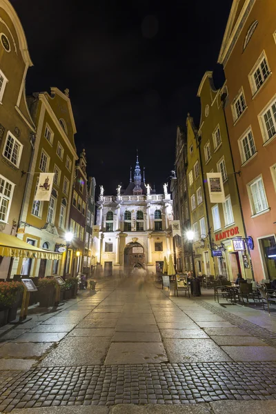 Green Gate at Gdansk main street called Dluga, Poland — Stock Photo, Image