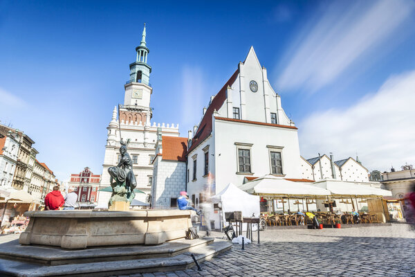 Historic Poznan City Hall located in the middle of a main square