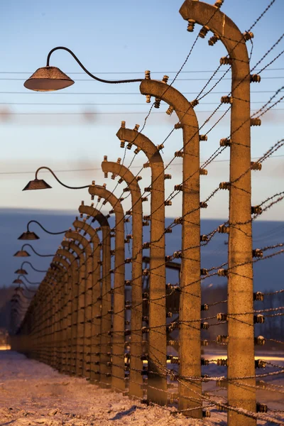 Zaun um Konzentrationslager Auschwitz birkenau, Polen — Stockfoto