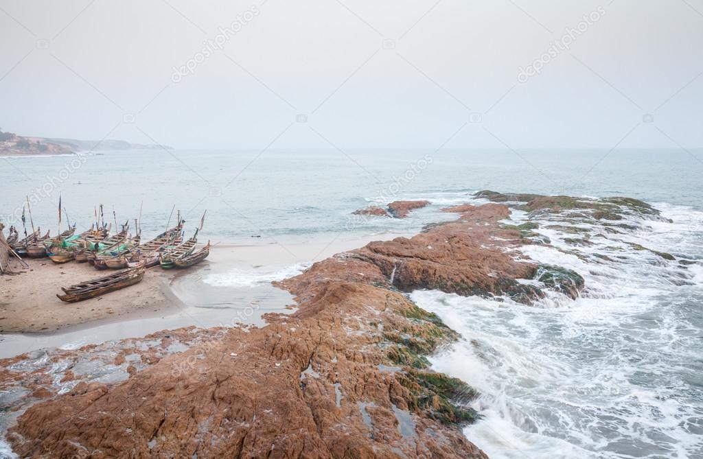 Seascape and fishermen's boats, Ghana