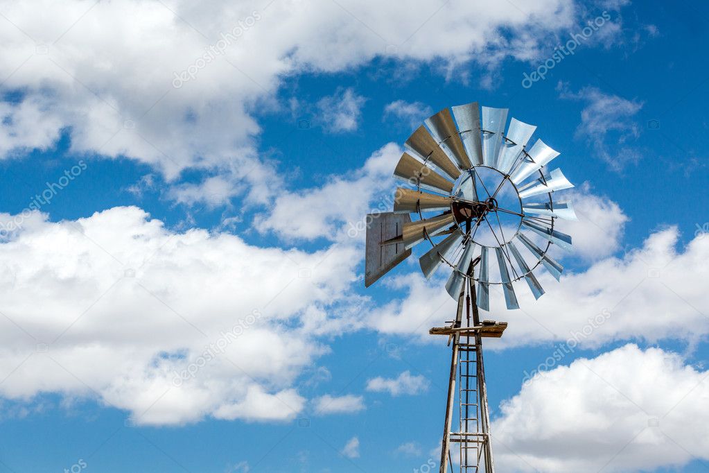 Windmill and beautiful blue sky, USA.