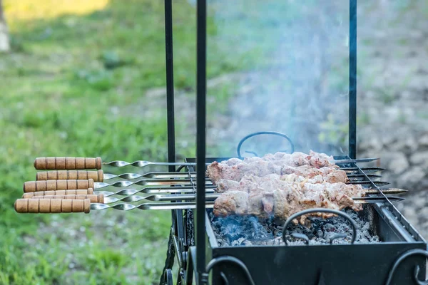 Şiş kebap ızgara hazırlanması. — Stok fotoğraf