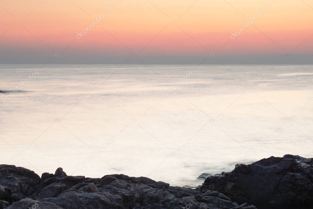 View of the Black Sea, Sozopol, Bulgaria. Beautiful colorful sunrise.