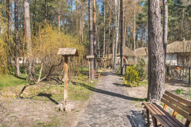 Ukrayna Kiev yakınlarındaki bir etnopark 'ta güzel bir yaya yolu..
