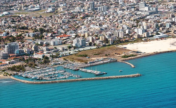 Mar Cidade Portuária Larnaca Chipre Vista Aeronave Para Litoral Praias — Fotografia de Stock