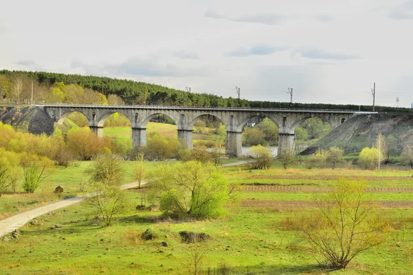 Järnvägsbro över floden — Stockfoto