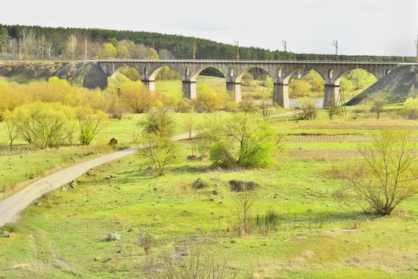 Järnvägsbro över floden — Stockfoto