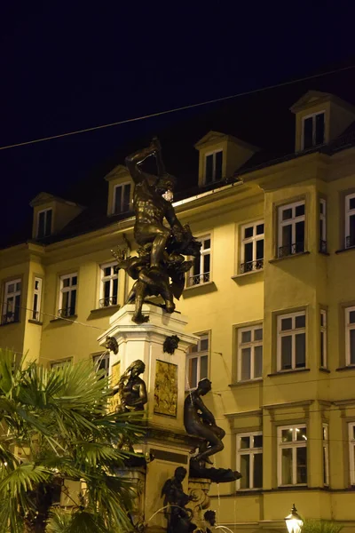Fountain with Metal Statues in Augsburg, Bavaria, Germany