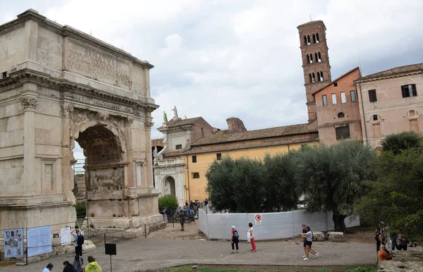 Forum Romanum Und Arco Tito Römisches Forum Und Titusbogen Rom — Stockfoto