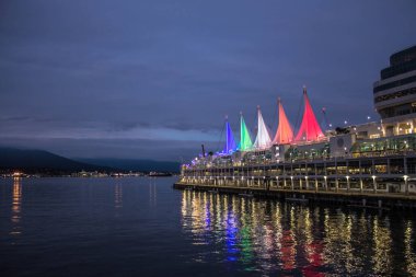 Vancouver, British Columbia, Canada - September 2, 2020: Port of Vancouver at Canada Place, a Canadian Cruise Ship Port and Convention Centre downtown the city. clipart