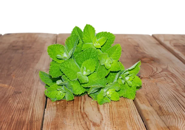 Fresh mint leaves on a wooden background. — Stock Photo, Image