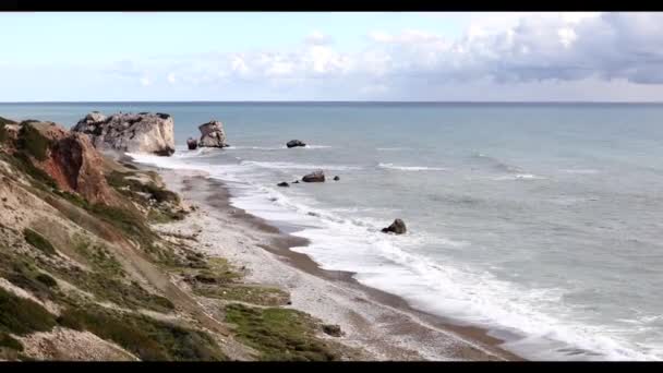 Prachtig Uitzicht Het Strand Zee Cyprus Lucht Uitzicht Golden Beach — Stockvideo
