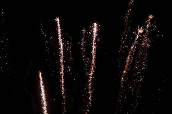 Coloridos Fuegos Artificiales Cielo Negro Fuegos Artificiales Reales Fondo Negro —  Fotos de Stock