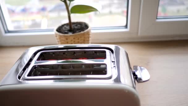 Toaster bei der Herstellung von Toast am Morgen — Stockvideo