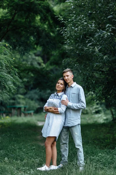 Outdoor Shot Young Happy Couple Love Sunny Day Nature Man — Stock Photo, Image