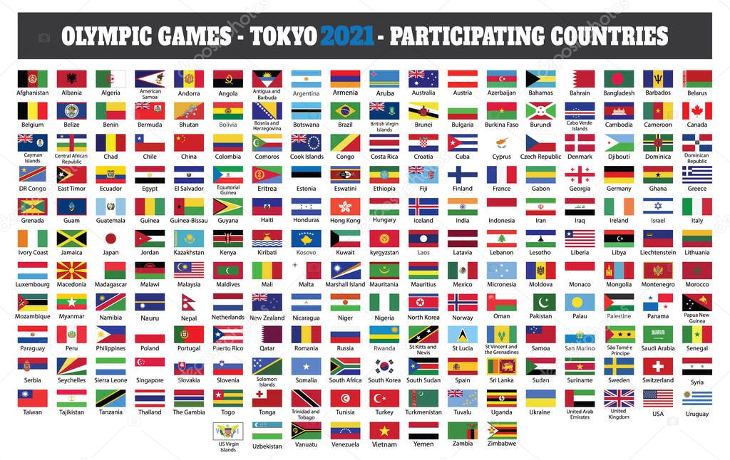 Tokyo Olympic participating countries flags drawing by illustration