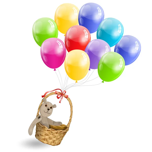 Juguete suave oso de peluche volando en balones de color aire1 — Archivo Imágenes Vectoriales