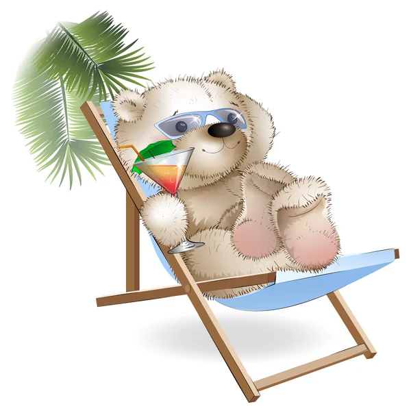 A bear lying sun loungers by the sea — Stock Vector