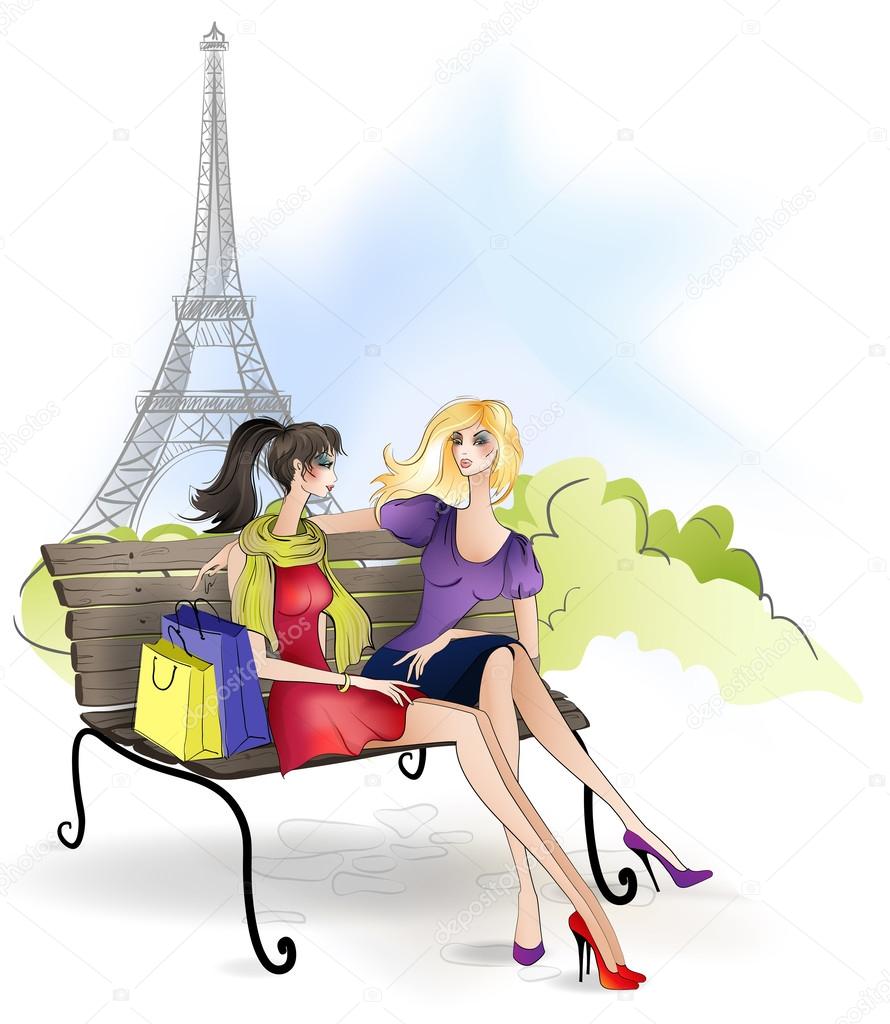girlfriend sitting on a bench in Paris