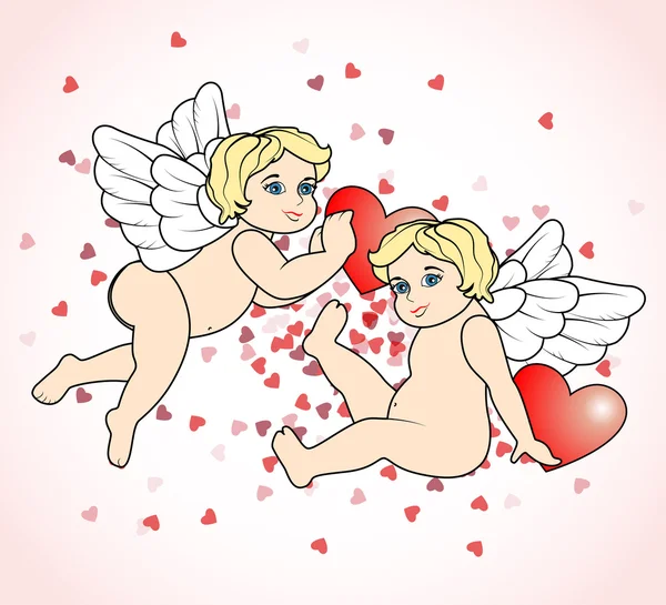 Two little Cupid flying with hearts13 — Stock Illustration Two little Cupid flying with hearts13 Royalty Free Stock Illustrations