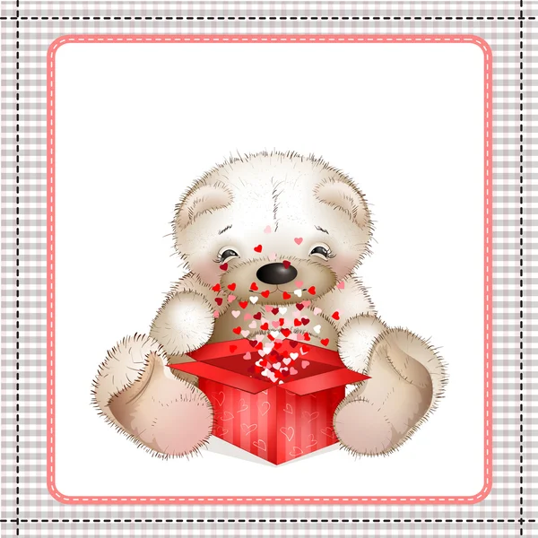 Teddybeer met een doos met hearts5 — Stockvector