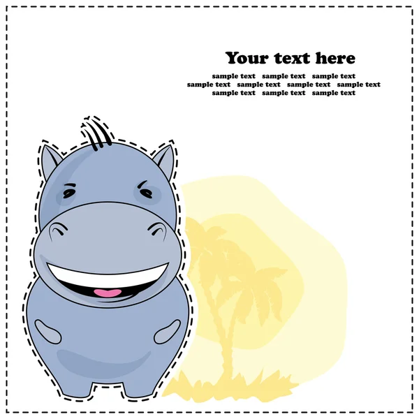 Funny Hippo, greeting card, vector illustration — Stock Vector