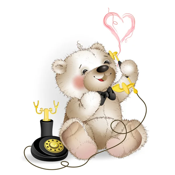 Happy Teddy Bear talking on the phone — Stock Vector