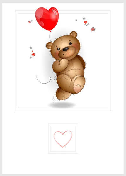 Urso Teddy feliz correndo com um balão — Vetor de Stock