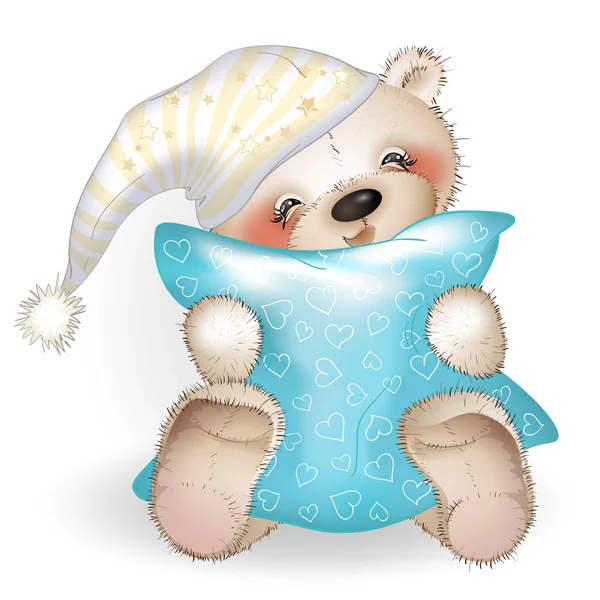 Feliz oso de peluche abrazando una almohada 6 — Vector de stock