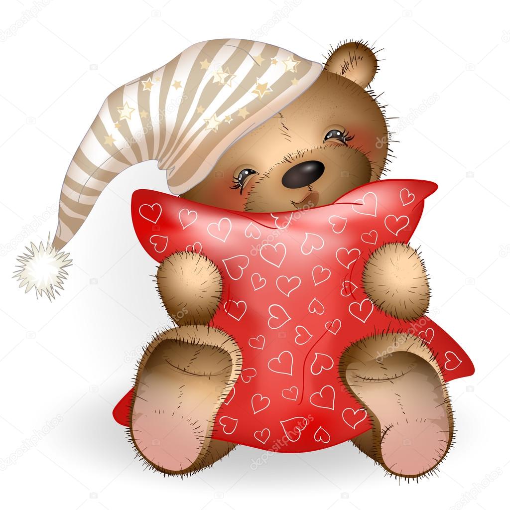 Happy Teddy Bear hugging a pillow 5