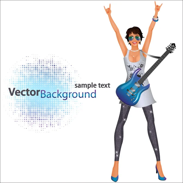 Beautiful girl with a guitar — Stock Vector
