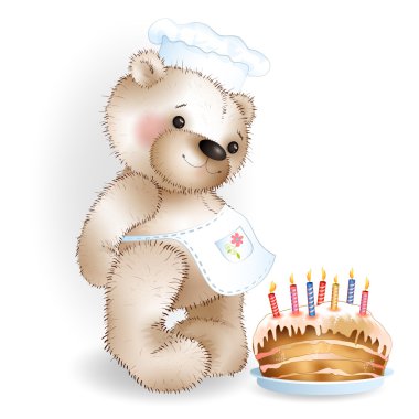 Yemek oyuncak ayı pasta ile