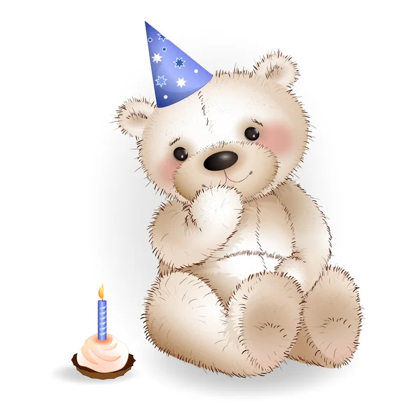 Bear on birthday cake was presented — Stock Vector