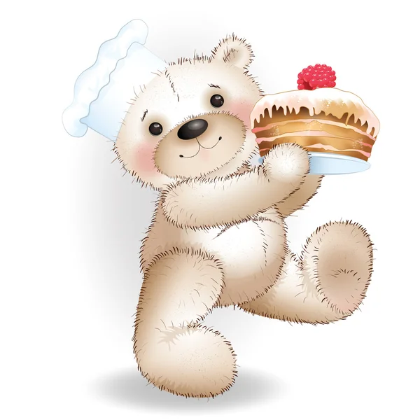 Bear scullion carrying a cake — Stock Vector