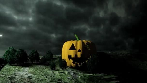 Haloween, lit pumpkin, lightning — Stock Video