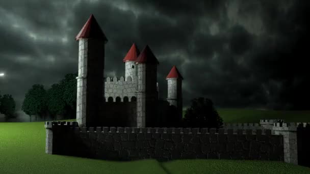 Вспышка молнии, освещающая замок Лицензионные Стоковые Видеоролики