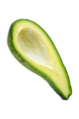 Olgun avokado meyvesi beyaz üzerine, üst görünüm, izole.