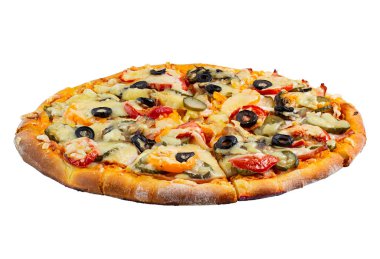 Büyük klasik ev yapımı beyaz pizza, izole edilmiş. Tam çerçeve keskinliği.