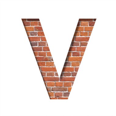 Tuğla desenli yazı tipi. V harfi, gerçek tuğla duvarın arkasındaki kağıttan kesilmiş. Ses düzeyi beyaz yazı tipleri ayarlandı.