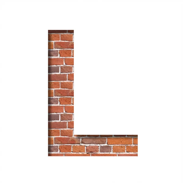 Font on brick texture. Letter L, cut out of paper on a background of real brick wall. Volumetric white fonts set.