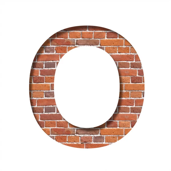 レンガの質感のフォント 手紙Oは 実際のレンガの壁の背景に紙のカット ボリュームホワイトフォントセット — ストック写真