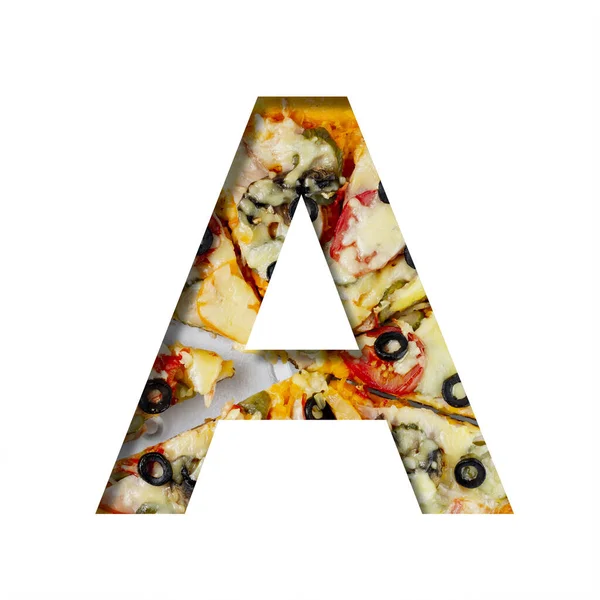 Font Pizza Texture Letter Cut Out Paper Background Real Pizza — 스톡 사진