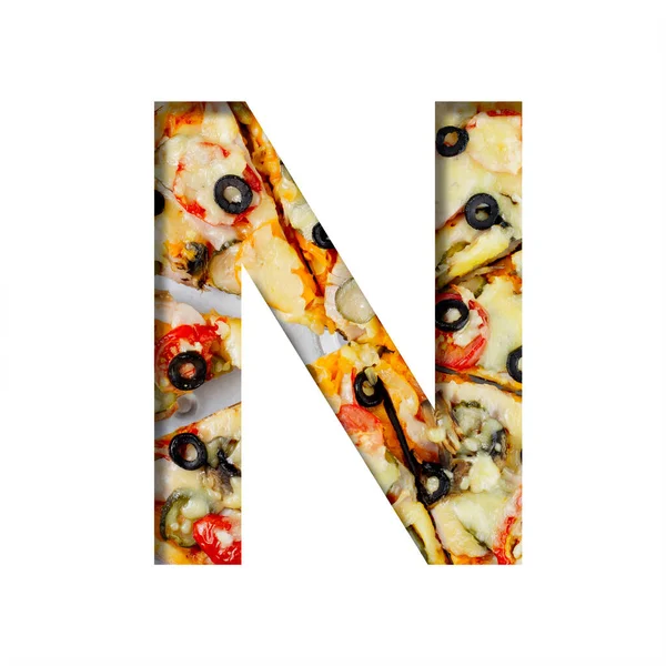 Font Pizza Texture Letter Cut Out Paper Background Real Mediterranean — 스톡 사진