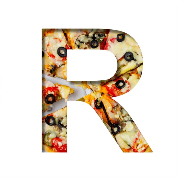 Font Pizza Texture Letter Cut Out Paper Background Real Mediterranean — 스톡 사진