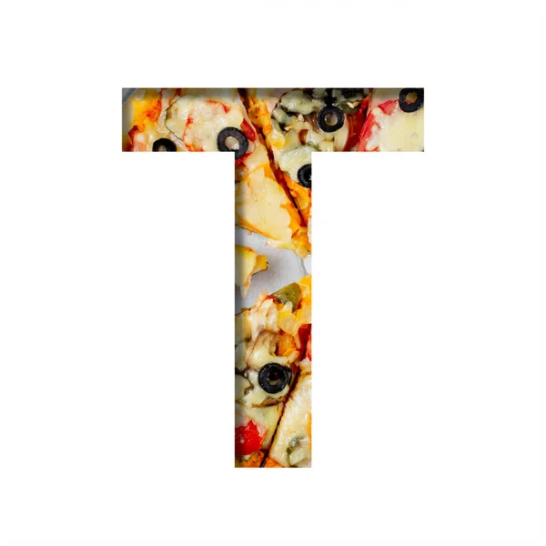 Font Pizza Texture Letter Cut Out Paper Background Real Mediterranean — 스톡 사진