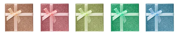 Set Colored Boxes Gifts White Isolated Top View — 图库照片