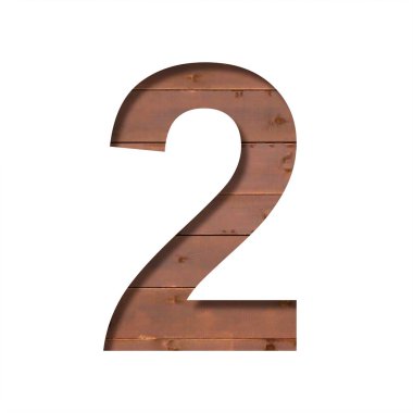 Tahtadaki yazı tipi. İki haneli sayı, 2, tahta bir duvarın arka planına karşı kağıttan kesilmiş. Ses düzeyi beyaz yazı tipleri ayarlandı