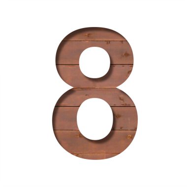 Tahtadaki yazı tipi. Sekiz basamaklı, sekiz basamaklı tahta duvarın arka planında kağıttan kesilmiş. Ses düzeyi beyaz yazı tipleri ayarlandı