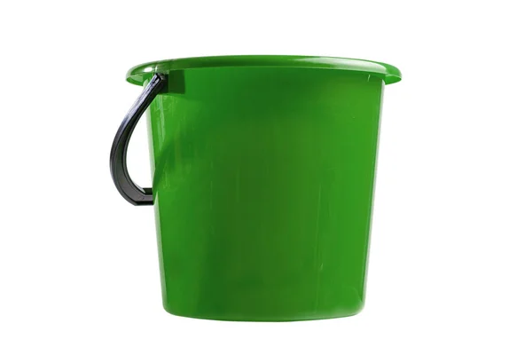 Πράσινο Πλαστικό Κουβά Λευκό Απομονωμένο Closeup — Φωτογραφία Αρχείου