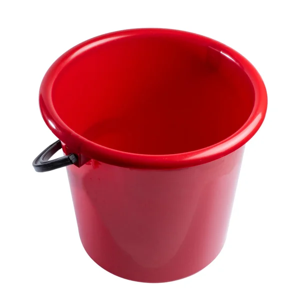 Red Plastic Bucket White Isolated Closeup — Stock Photo, Image